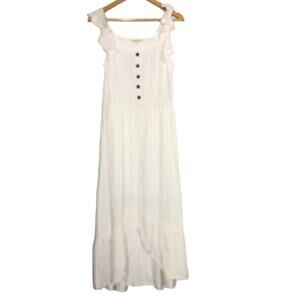 Indigo Rose Dress Ruffle Sleeveless Button Front High Low Hem White NWOT L